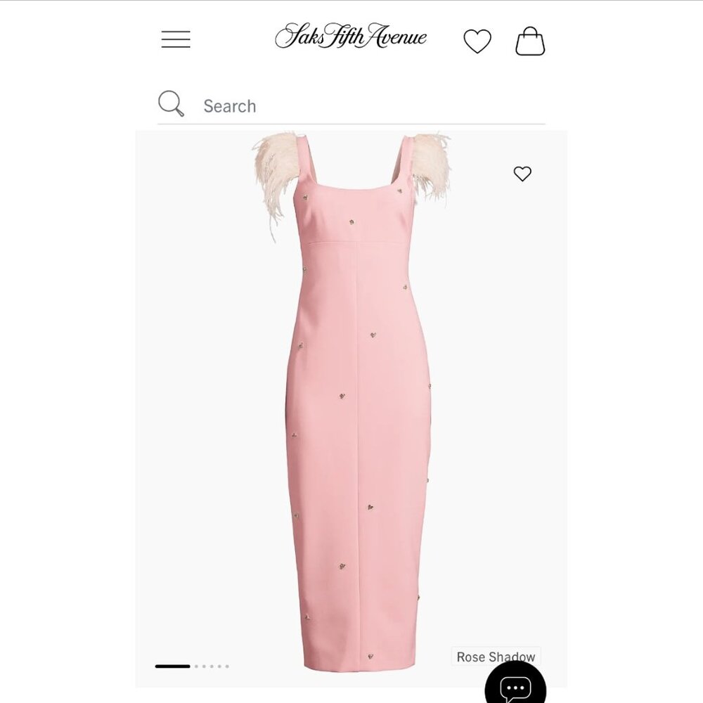 Saks Fifth Pink Ostrich Feather-Trimmed Midi-Dress by Likely, Size 2